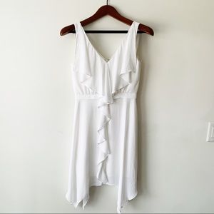 BCBG Maxazria "Jessica" White Ruffle Asymmetrical Layered Dress Size 6 A-line